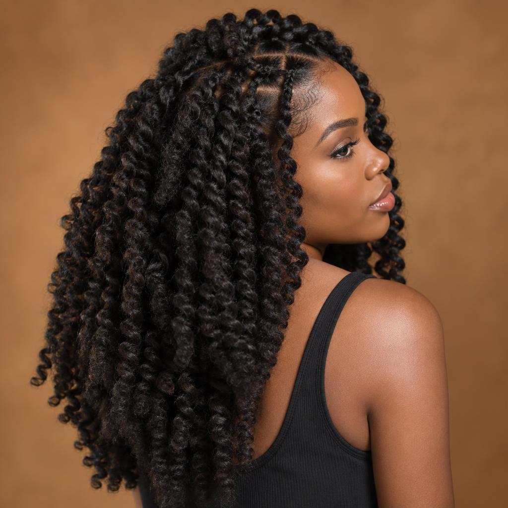 Crochet braids styled with bouncy curls