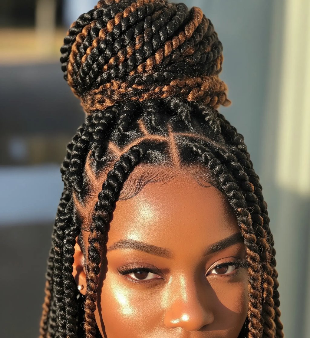 Long Senegalese twists shown from the back